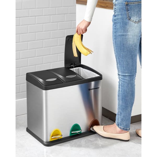 Affaldsseparation spredt bin-pedal bin-24 liter-3-i-1-sølv