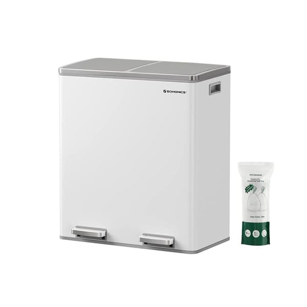 Skraldespand - 2 x 30 liter - med låg og indre spand - crème hvid