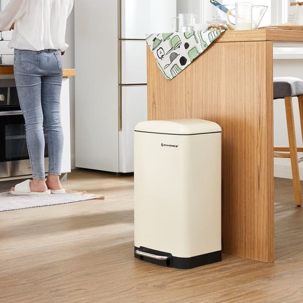 Skräpfack - Cream White - Pedal Bin - 30L - Softclose - Luftproof - Steel With Plastic Inner Bucket