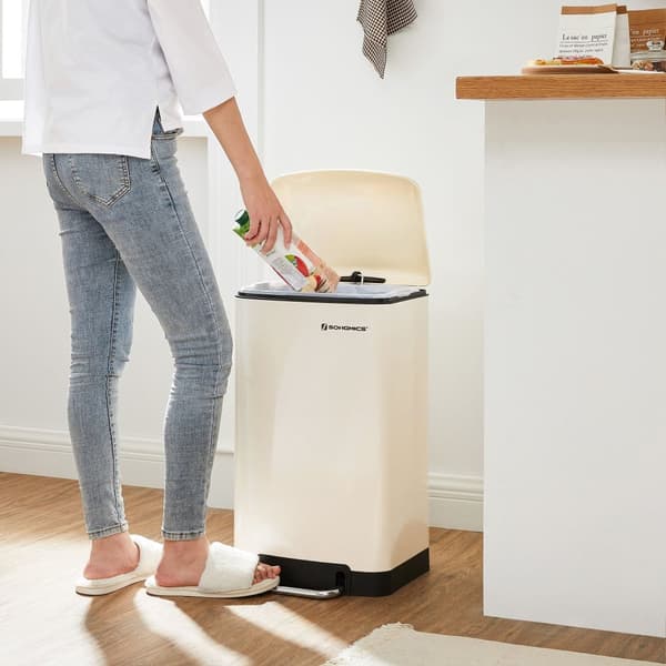 Skräpfack - Cream White - Pedal Bin - 30L - Softclose - Luftproof - Steel With Plastic Inner Bucket