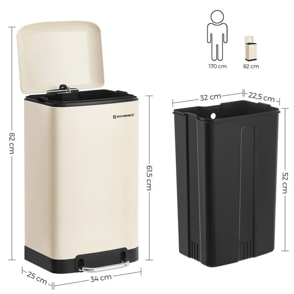 Skräpfack - Cream White - Pedal Bin - 30L - Softclose - Luftproof - Steel With Plastic Inner Bucket