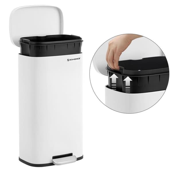 Avfallsbink - Stålpedal Bin - 30 L - med mjukt nära lock - vitt
