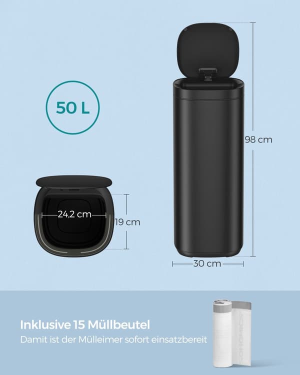 Roskakori - liikkeen anturi - keittiö - 50 l - musta