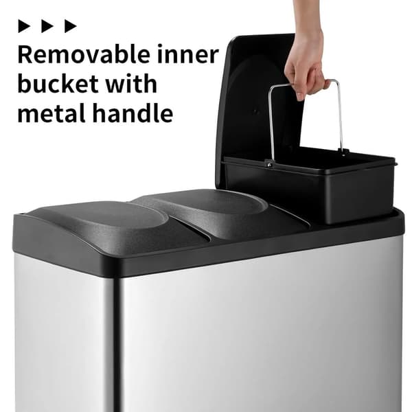 Rektangulær Køkken Pedalspand, 3 Kompartment Affaldssortering, Rustfrit Stål Konstruktion,3x 15L (45L)