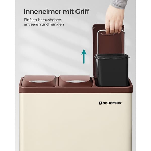 Roskakori-3 × 8 litraa kannen ja sisemmän kauhan-crème-white & brown