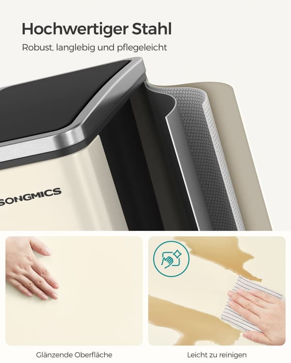 Affaldsseparationssystem - 3 rum - 3 × 18 l - med et sand beige låg