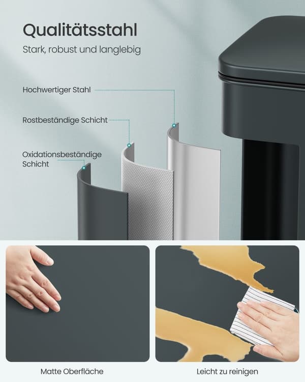 Køkken Prullen Bin - Med låg - 40 liter - Antracit Gray