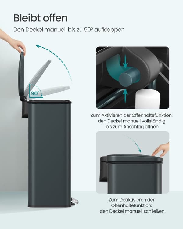 Køkken Prullen Bin - Med låg - 40 liter - Antracit Gray