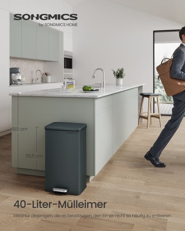 Køkken Prullen Bin - Med låg - 40 liter - Antracit Gray