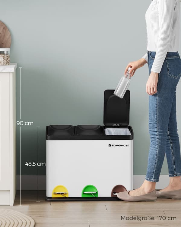 Affaldsbakke - 3 × 15 liter - med låg og indre spand - Hvid og sort
