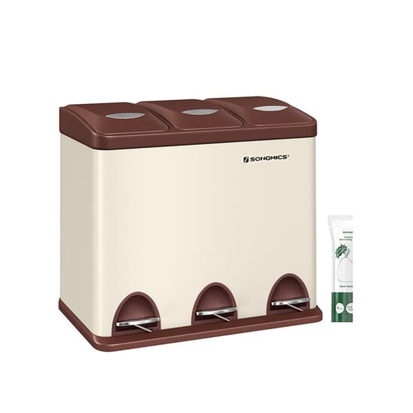 Skräp bin-3 × 8 liter-med lock och inre hink-crème-vit & brun