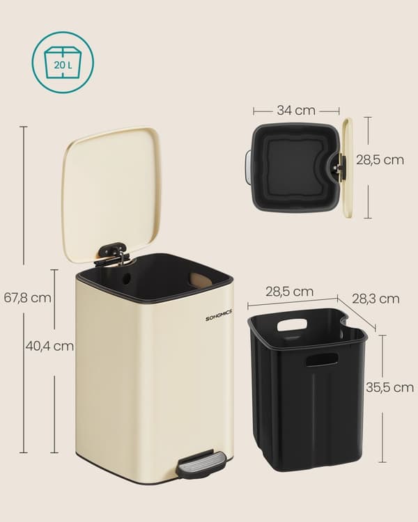 Affalds skraldespand 20 liter stål, sand beige