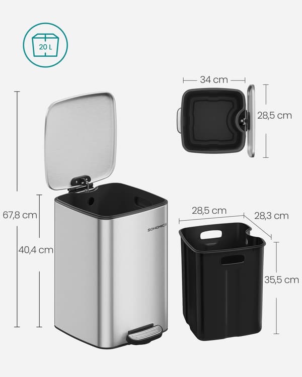 Skräpfack 20 liter gjorda av metalliskt silverstål