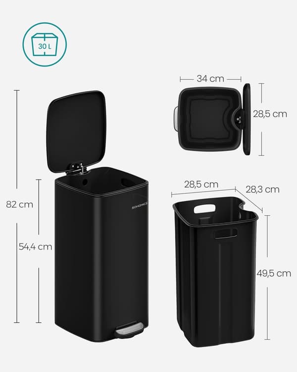 Skräpfack 30 liter gjorda av bläck -svart stål