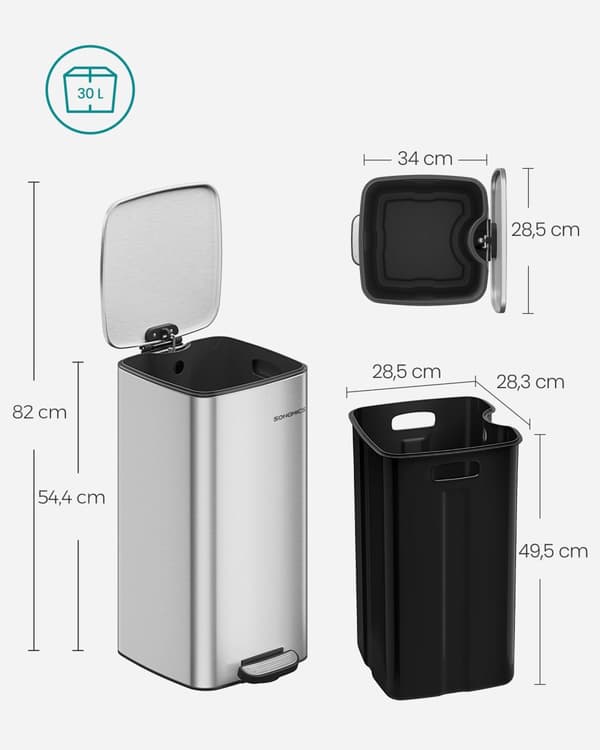 Skräp kan 30 liter gjorda av metalliskt silverstål
