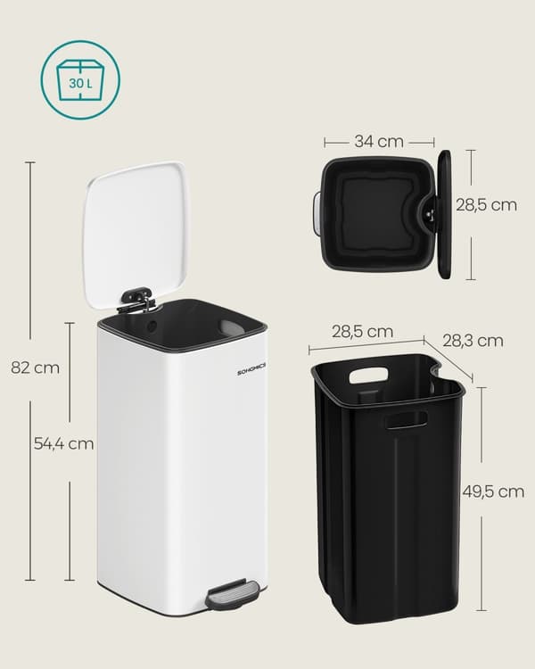 Skräp kan 30 liter gjord av molnvitt stål