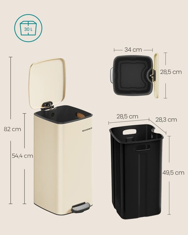 Roskakori 30 litraa valmistettua terästä, hiekkabeigestä