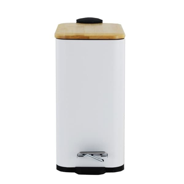 Stilfuld hvid pedalemme med bambuslåg - 5L, holdbar stål- og plastbund, moderne mat finish