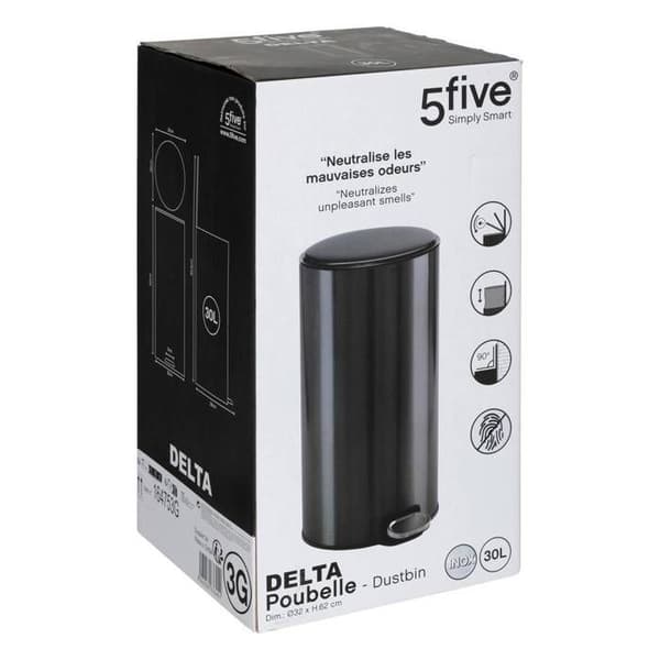 5five - metallisk soptunna 30l "delta" rostfritt svart
