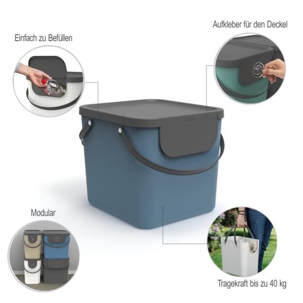 Rotho Albula Sopsorteringssystem 40l för kök, Plast (PP) BPA-fri, blå/antracit, 40l (39,8 x 35,8 x 33,