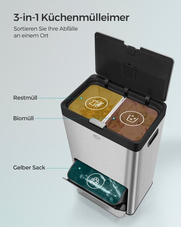 Køkken Prullen bin med pedal og 3 rum