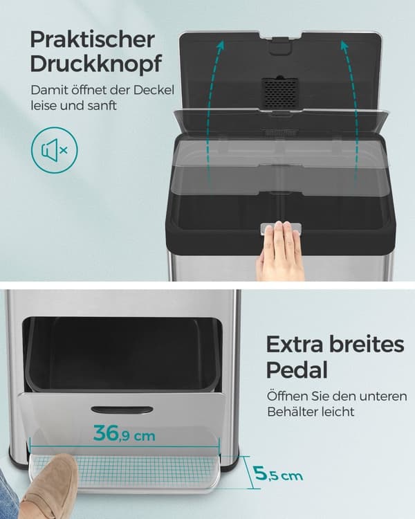 Køkken Prullen bin med pedal og 3 rum
