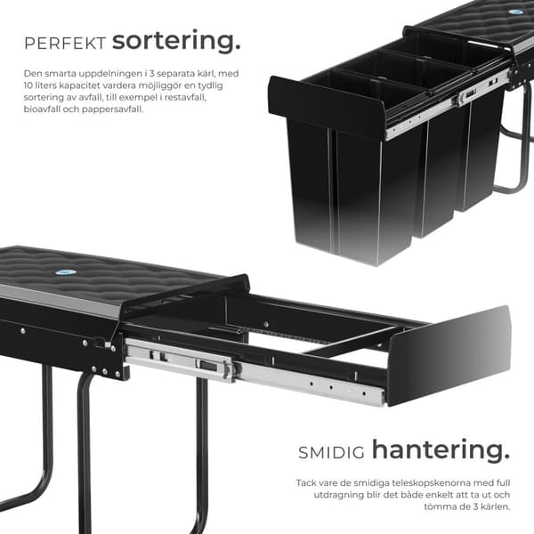 Sopsortering Ashlyn, 3-kärl, 30L - svart