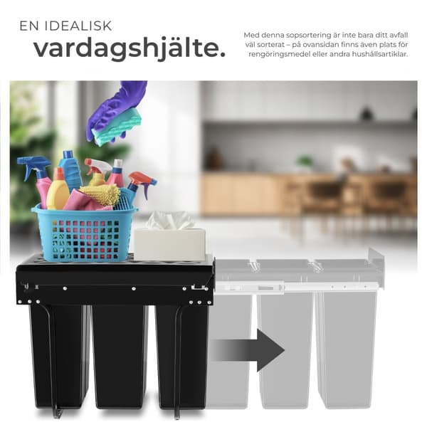 Sopsortering Ashlyn, 3-kärl, 30L - svart