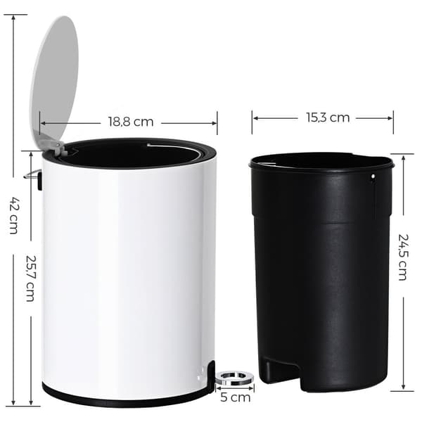 Affaldsspand, SONGMICS, 25,6 x 26,3 x 18,1 cm, Hvid