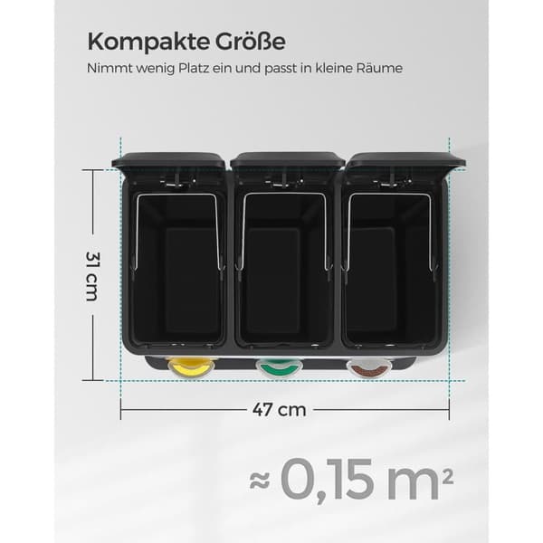 Roskapönttö, SONGMICS, 47x28.3x39.5 cm, Vihreä-Harmaa-Musta