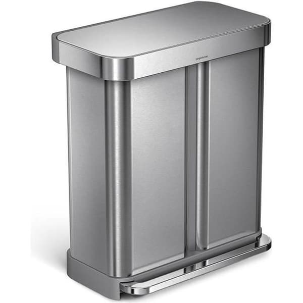 Rektangulär stegburk rostfri behållare 58 liter 2 behållare, Simplehuman Grey