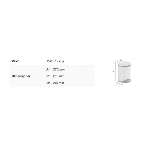 Smedbo Outline FK662 Pedalbøtte 6 Liter Hvit