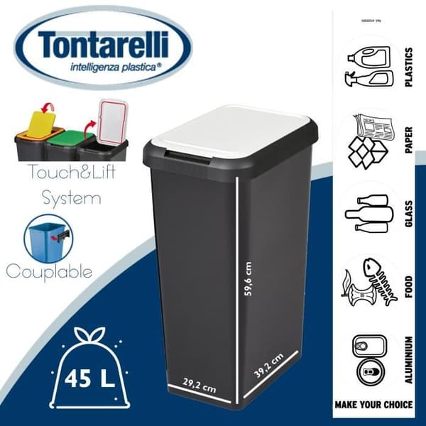 Tontarelli Bin Touch&Lift Unitary 45 liter vit