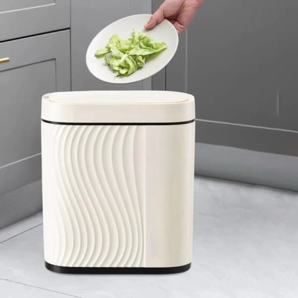 Smart papperskorg, beröringsfri automatisk drift, hållbart ABS-material,Beige