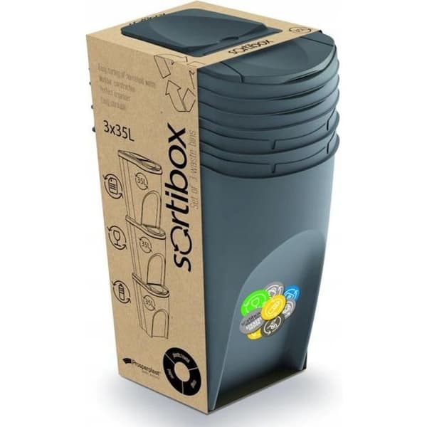 Set med sopkärl 3x35L grå Sortibox
