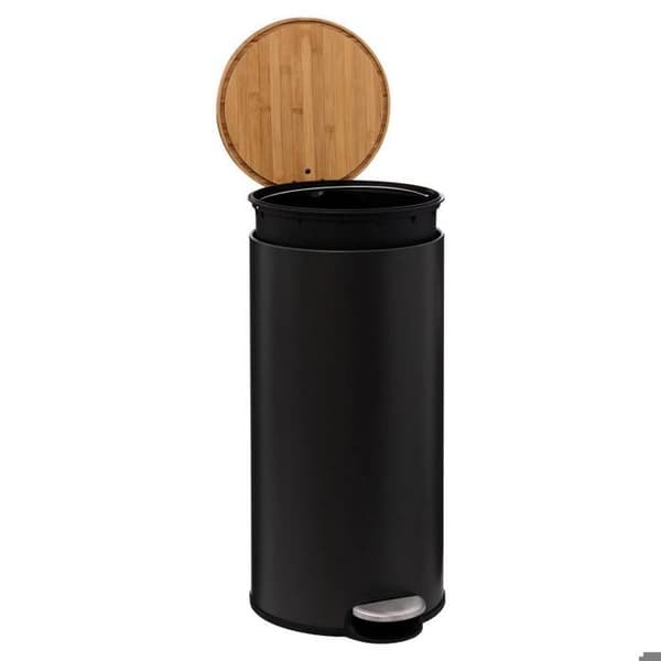 Papperskorgen i metall och bambu - 30 l - svart