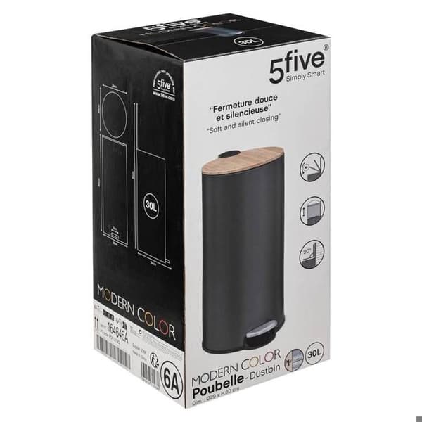 Papperskorgen i metall och bambu - 30 l - svart