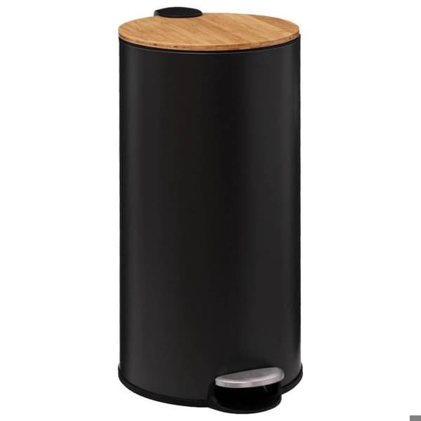Papperskorgen i metall och bambu - 30 l - svart
