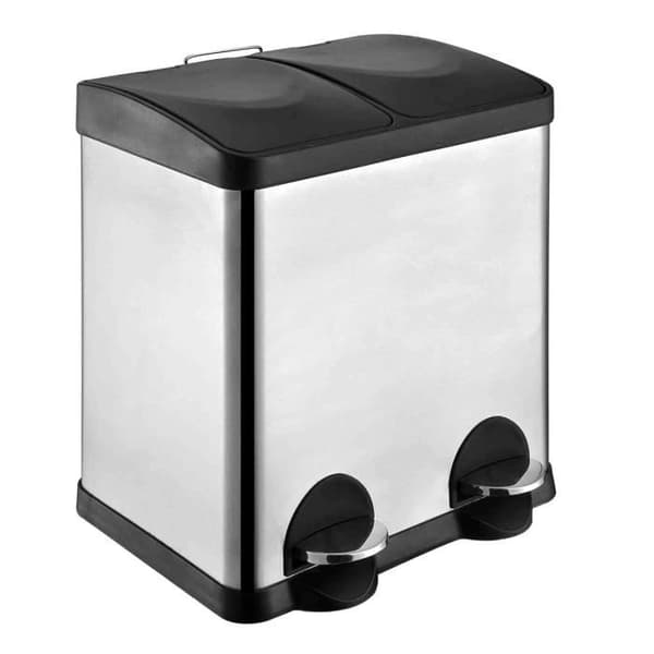 Amig - Dubbel återvinningsbehållare med pedaler Mod. RECIK2 Anti-spår för kök Rostfritt stål - 2 fack på 1