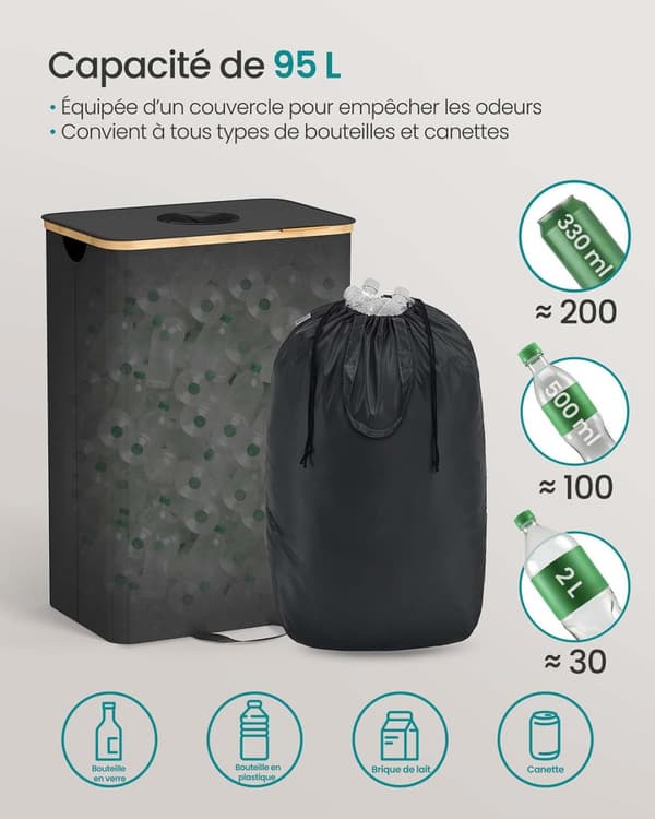 Inzamelcontainer voor statiegeldflessen 95 L inkt zwart-naturel beige
