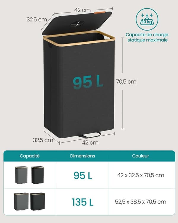 Inzamelcontainer voor statiegeldflessen 95 L inkt zwart-naturel beige