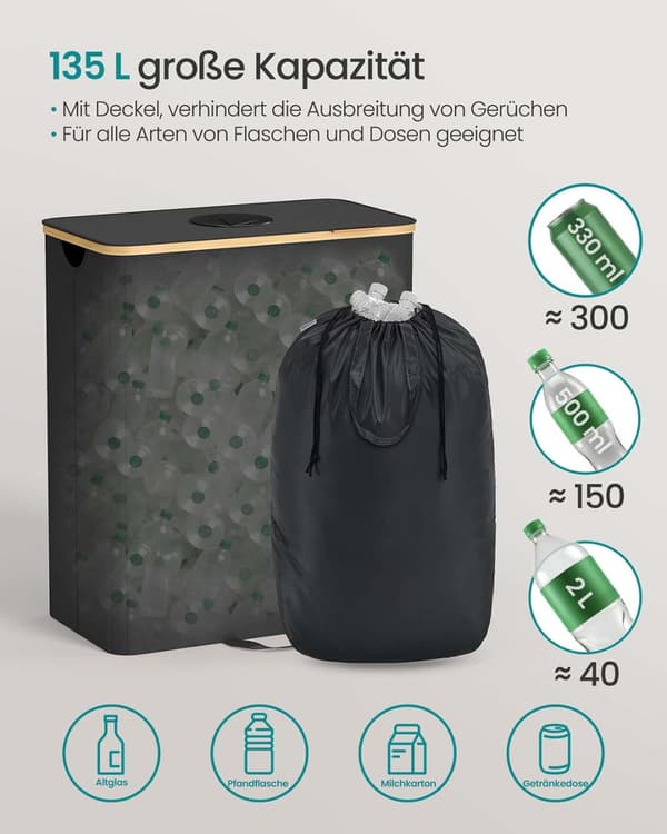 Inzamelcontainer voor statiegeldflessen 135 L inkt zwart-naturel beige