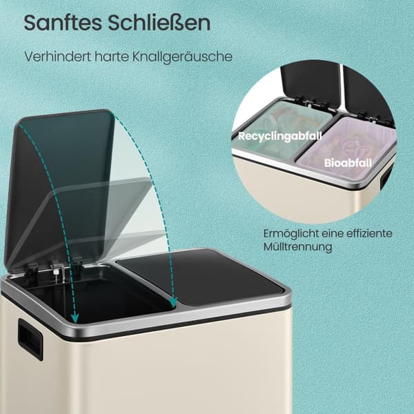 Vuilnisbak 2 x 15 liter, afvalscheidingssysteem 2 compartimenten, inclusief 15 vuilniszakken