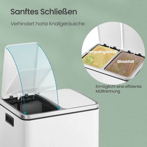 Skräpfack 2 x 15 liter, avfallsseparationssystem 2 fack, inklusive 15 sopor