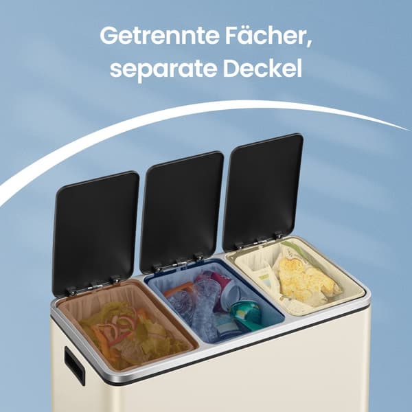 Keukenafvalbak, 3 x 18 L, afvalscheidingssysteem 3 compartimenten