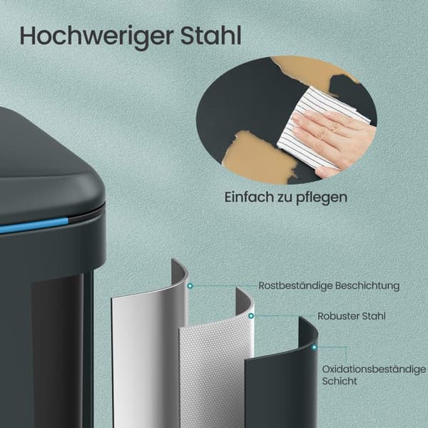 Vuilnisbak 2 x 20 L, afvalscheidingssysteem 2 compartimenten, metalen afvalbak