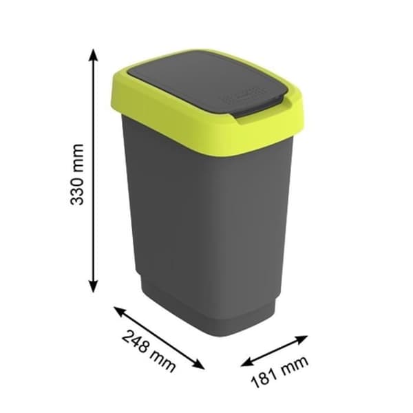 Sopcontainer för avfall Swing Rotho Twist 10L svart och limegrön