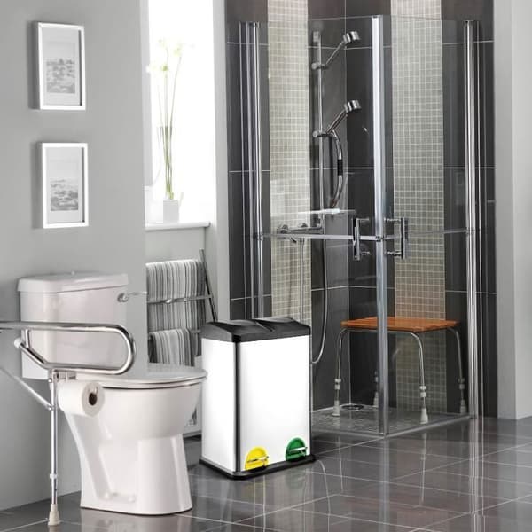 2X15 L Pedalavfallshanterare INOX, kapacitet 30L med 2 behållare på 15L, 2 inre plastbucketar, lock, P