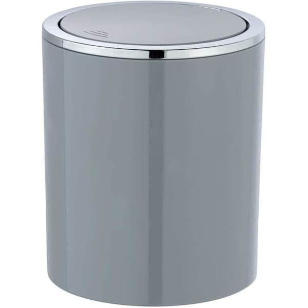 WENKO Inca Mini Bathroom Bin, Papperskorgen med Svänglock, 2L Kapacitet, Premium Plast, Ø 14 x 16,8 cm, Grå