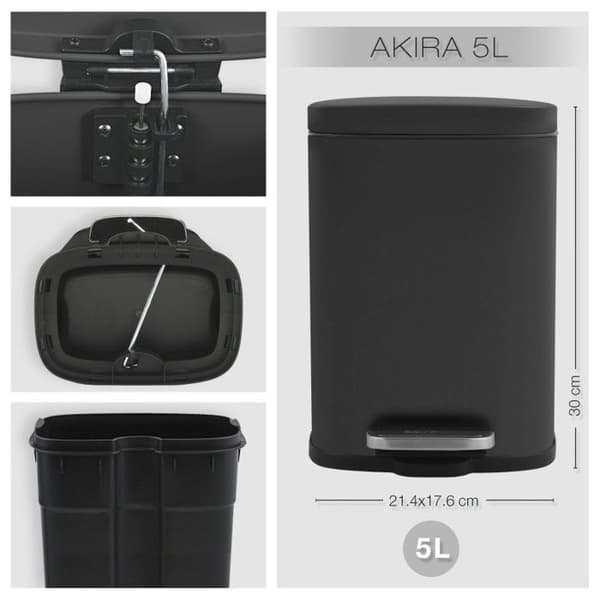 Papperskorg med pedal Stål AKIRA 5L Matt svart Spirella